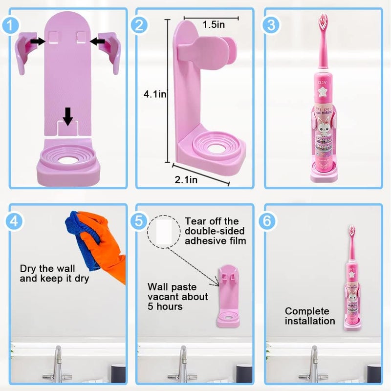 OJV 8620 Musical Electric Toothbrushes for Kids Children, 3 Modes 2 Min Timer, 6 Bristles Rechargeable Power Smart Sonic Music Play Song Toothbrush for Girls Age 3-14 with Wall Mounted Holder (Pink) - Image 4